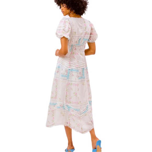 For Love & Lemons x Free People Shea XS White Blue Handkerchief Floral Lace Midi - Picture 6 of 11